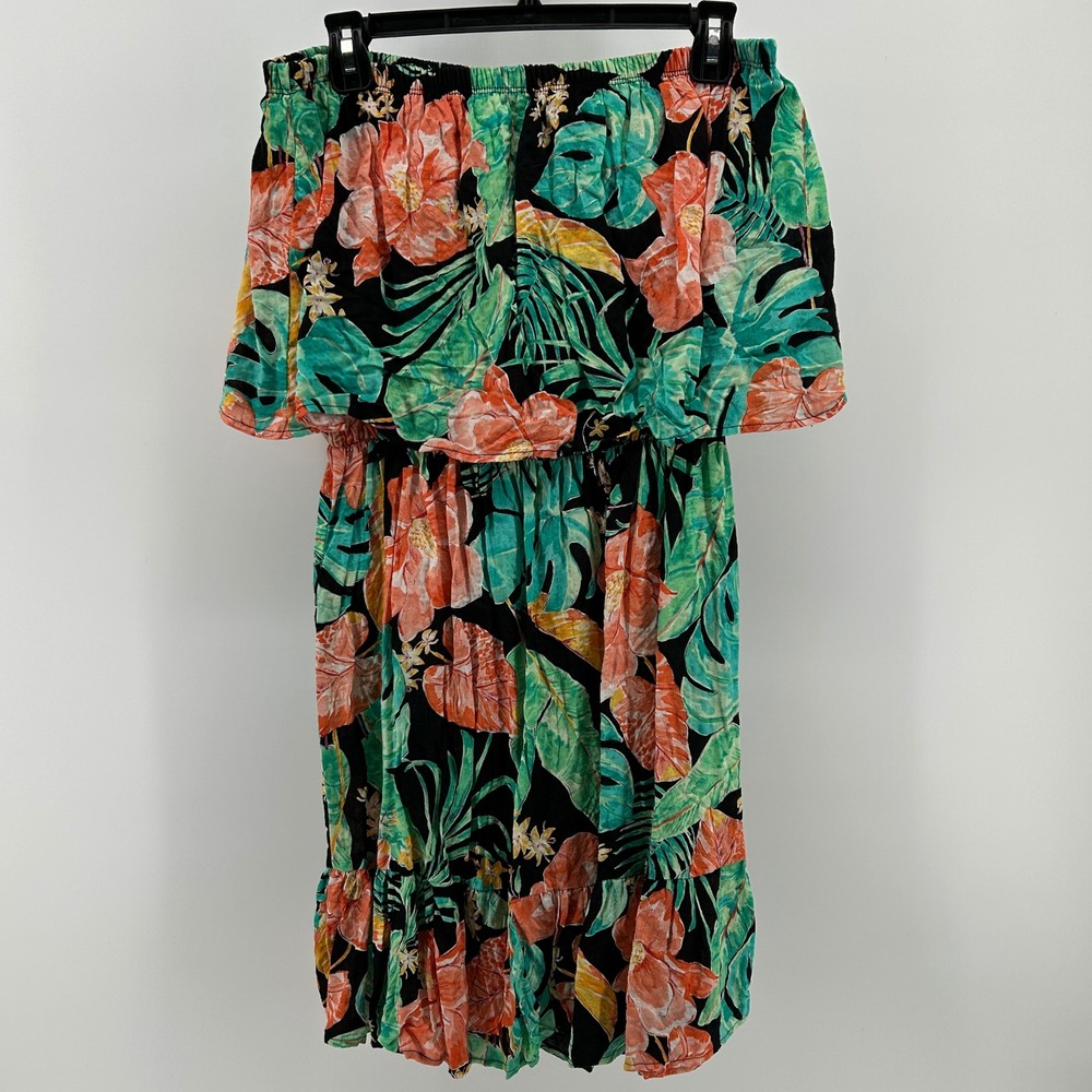 Blakeley Barbados Palm Dress Tropical Floral Off Shoulder Mini L/XL NWT Vacation